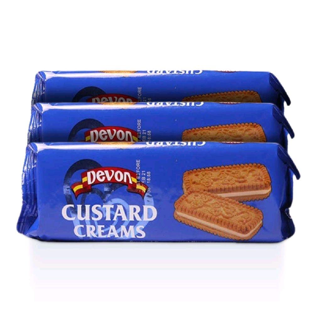 Devon Custard Cream Biscuits 140g 3 Pack Classic Cream Filled Snacks Perfect for Tea Time Cookie