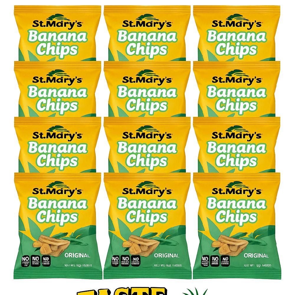 St Mary's Banana Chips 12-Pack Original or Extra Crunchy Snacks Perfect for Any Occasion