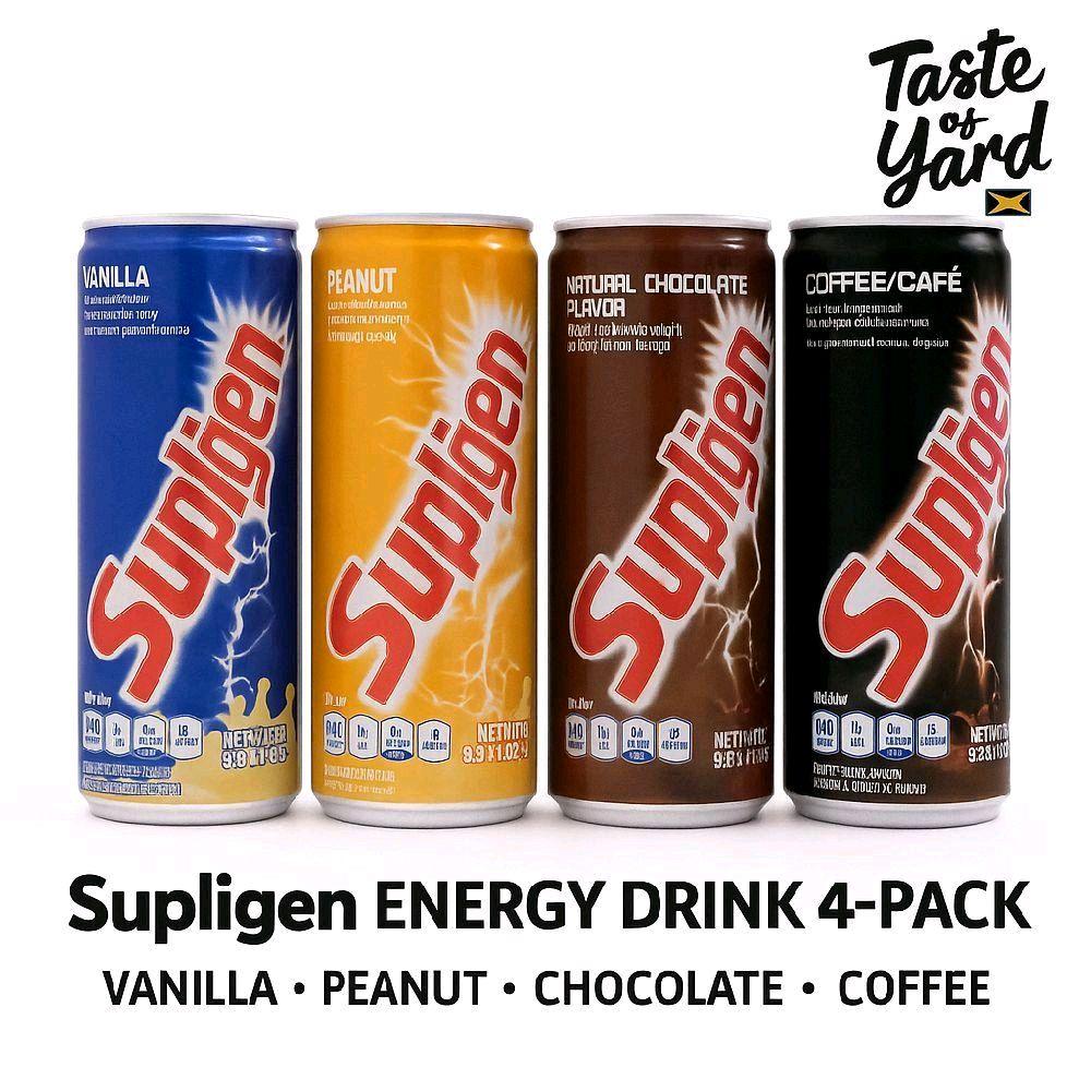 Supligen Energy Drink 4-Pack Assorted Vanilla Peanut Chocolate Coffee Jamaican Style Rich in Protein Vitamins Minerals