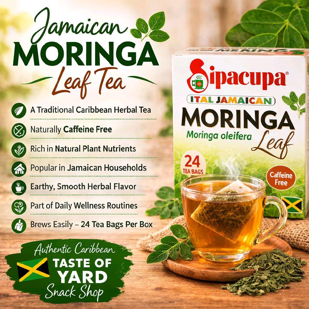 Taste of Yard | Jamaican Moringa Leaf Herbal Tea (24 Tea Bags) | Traditional Caribbean Bush Tea | Caffeine Free