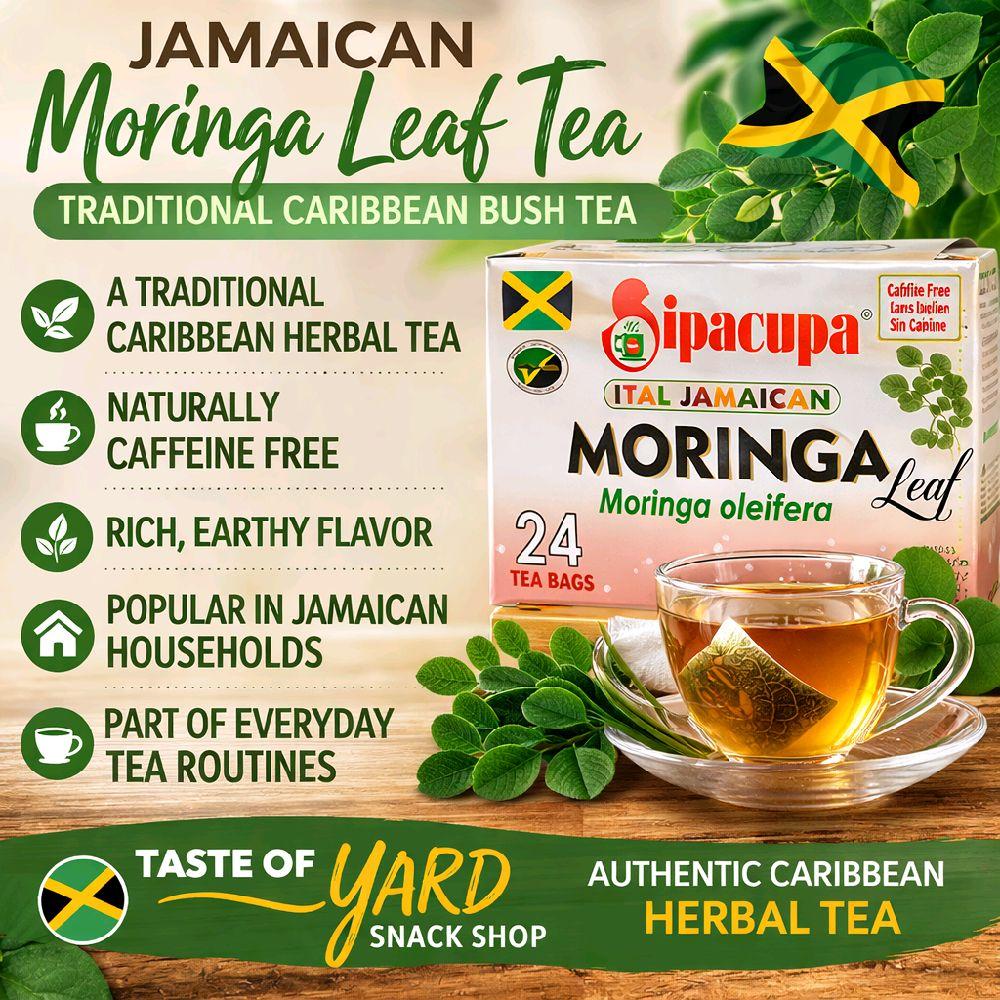 Taste of Yard | Jamaican Moringa Leaf Herbal Tea (24 Tea Bags) | Traditional Caribbean Bush Tea | Caffeine Free